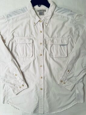 Exofficio Womens Airstrip Camp Shirt L White Vented Quick Dry Zip Pocket SPF